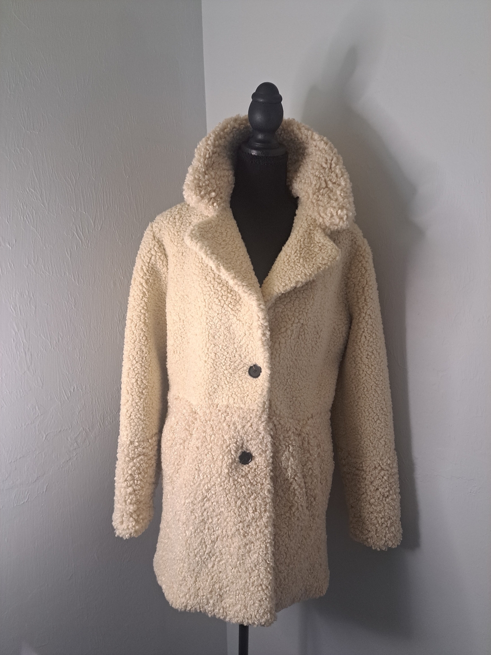 Abercrombie & Fitch Cream Faux Fur Long Coat